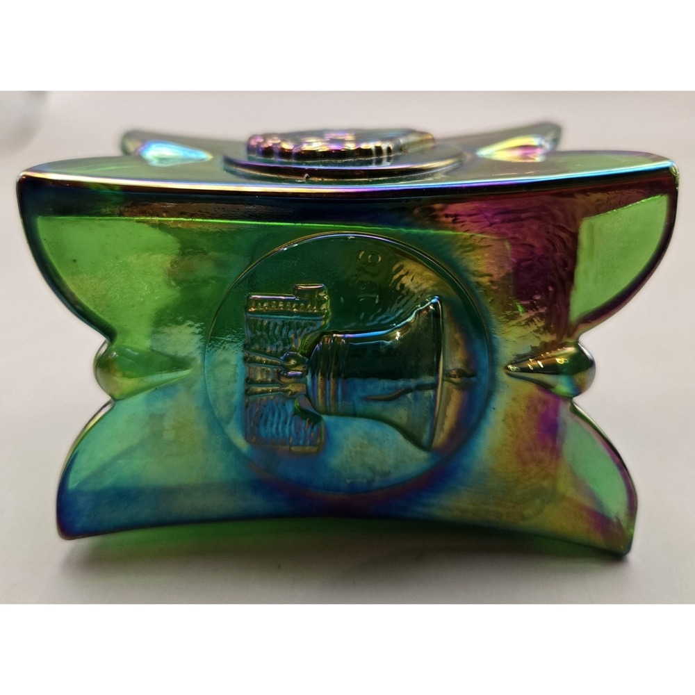 Vintage Toothpick Holder Collectable Joe St.Clair Iridescent Green Glass Square - Picture 6 of 9